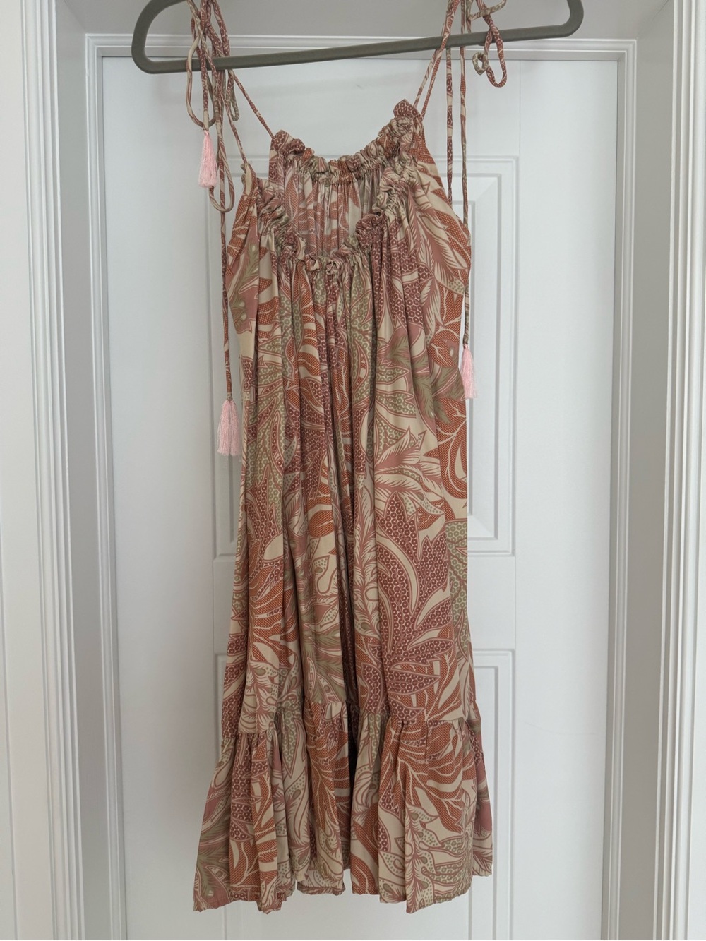 Natalie Martin Silk Terracotta Floral Tie-Shoulder Maxi Dress